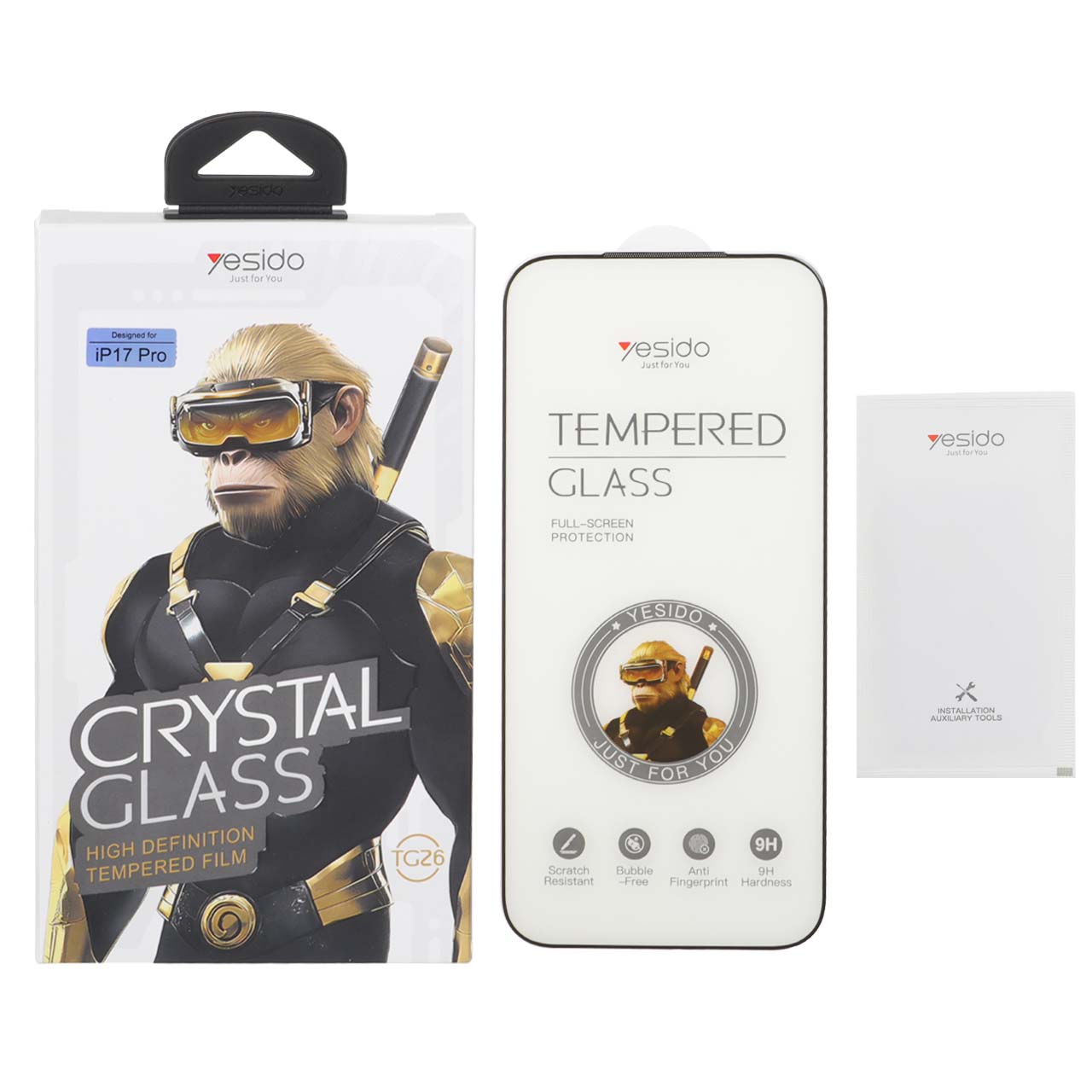 محافظ صفحه نمایش شیشه ای اورجینال Crystal Glass Yesido مدل Apple iPhone 17 Pro Max (پک دار)
